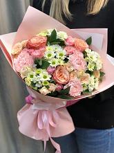 Букет нежные объятья в Архонскую Букет цветов из: Гвоздики, Розы и Хризантемы в Архонскую