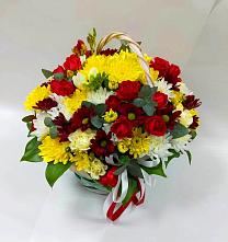 Цветочная композиция из Хризантемы и Розы в корзине в Архонскую